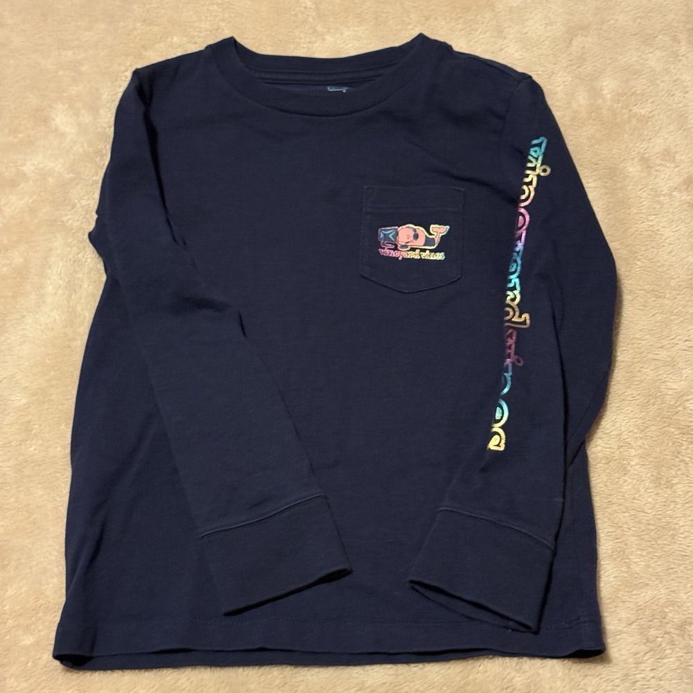 Vineyard Vines Boys Gaming Whale Long Sleeve Cotton Pocket T-shirt 4T EUC